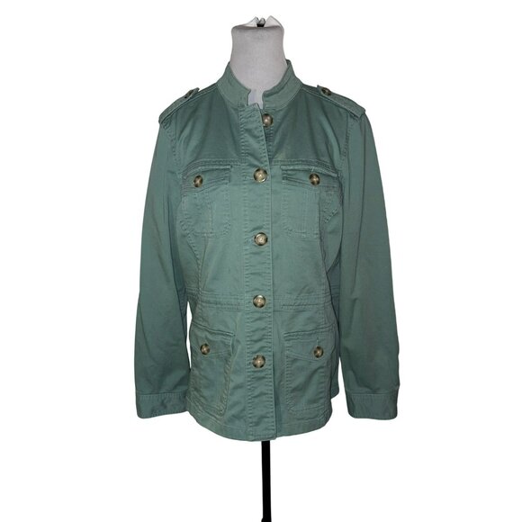 L.L. Bean Sage Green Utility Jacket Button Front With Pockets Size M - Picture 1 of 7